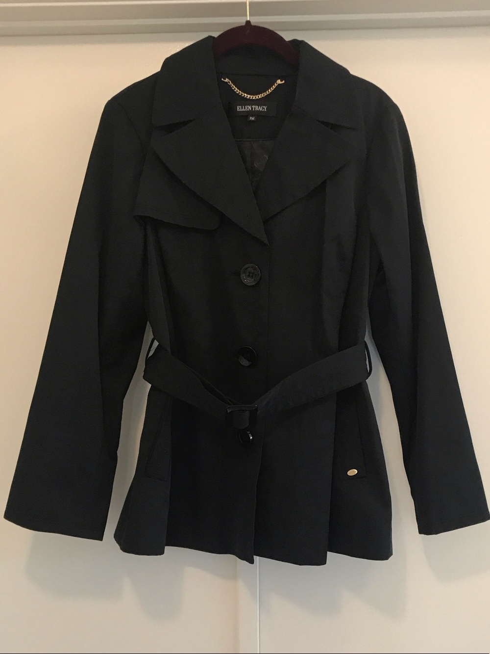 Ellen Tracy Black Belted Trench Coat